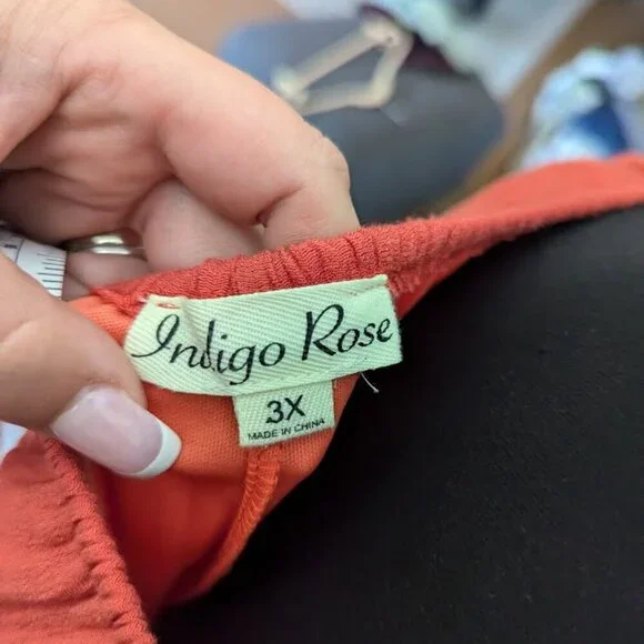 Indigo Rose Dress - Size 3X-, Shift Style, 3/4 Sleeve, Ruffle Detail,Knee Length - Picture 7 of 7